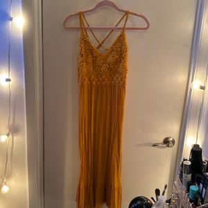 Mustard, crotchet, cross back (adjustable) dress